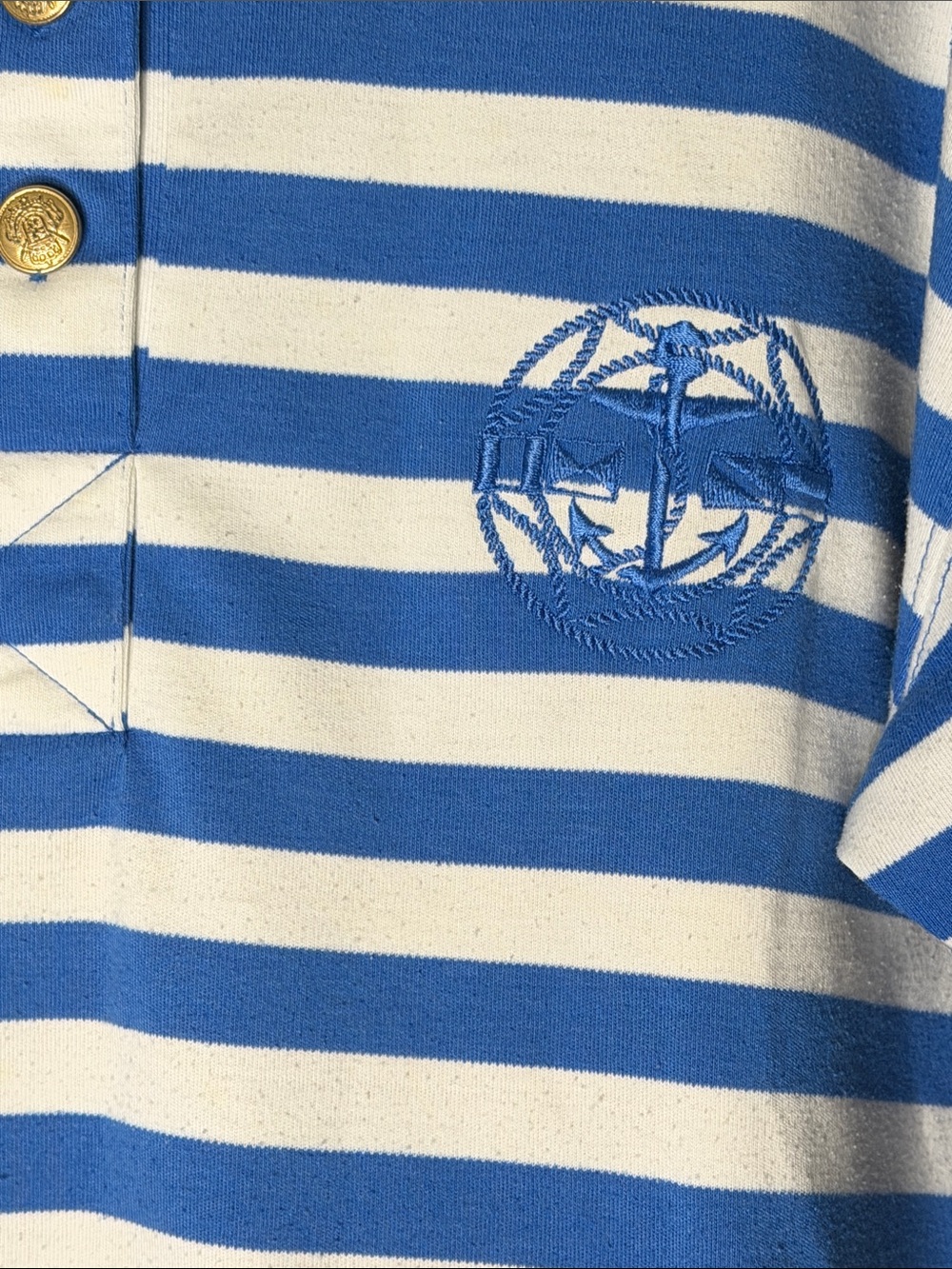 Karen Scott Blue & White Striped 3/4” Sl Henley w/Embroidered Anchor&Rope Sz L - Picture 6 of 6